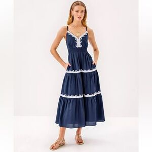 Lilly Pulitzer Zanna Cotton Embroidered Midi-Dress Size 14 Blue & White NWT